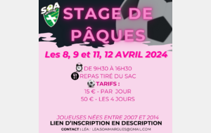 Stage de Pâques Féminin - les 8,9,11 et 12 AVRIL 2024